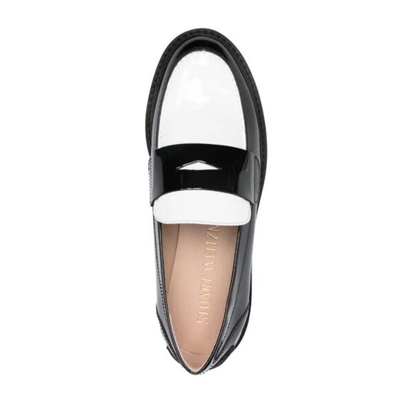 STUART WEITZMAN Palmer Black & White Patent Leather Loafers - Picture 3 of 6